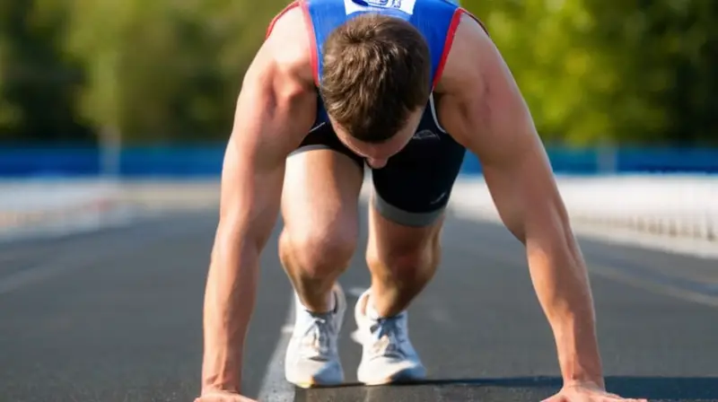 Un joven atleta corre con esfuerzo en un estadio abandonado bajo el cielo nublado