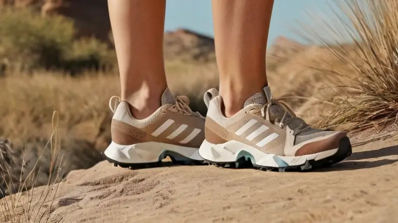 Una escena al aire libre con zapatos de trail running Adidas en el centro