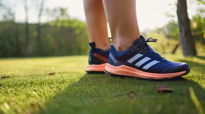 Un par de zapatos de running Adidas Terrex Soulstride Ultra descansan en un suelo texturizado con una mirada nítida y detalles definidos