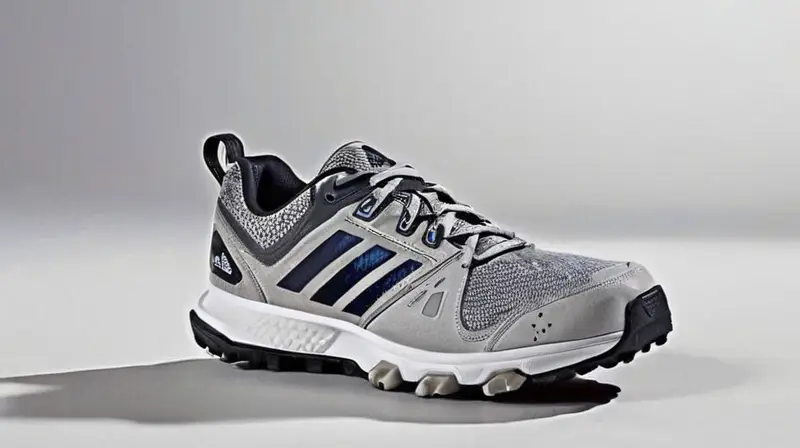 El zapato Adidas Kanadia TR7 sitúa en un fondo gris desvaído