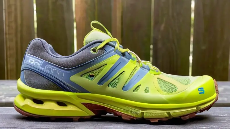 Los zapatos Salomon Aero Glide se colocan sobre un piso de madera con acabado gris suave