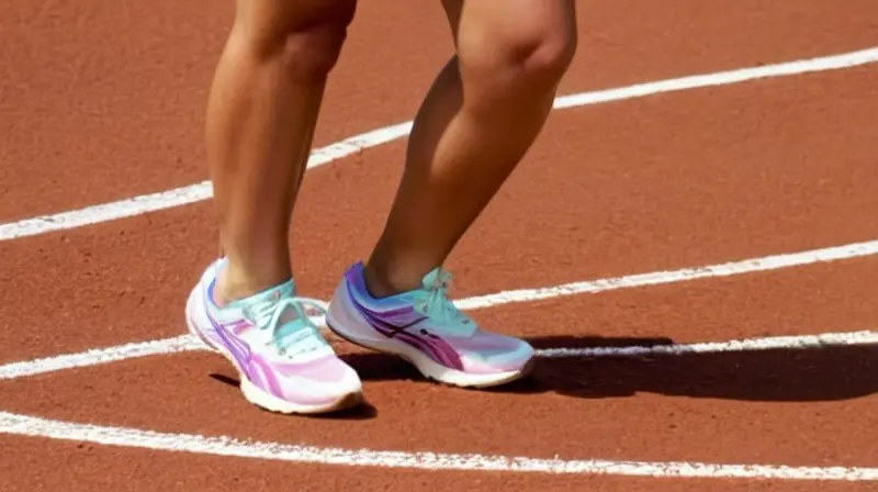 La imagen muestra a Agueda Marqués, una mujer atleta española, de complexión musculosa definida pero no exagerada, en un momento de acción en la pista