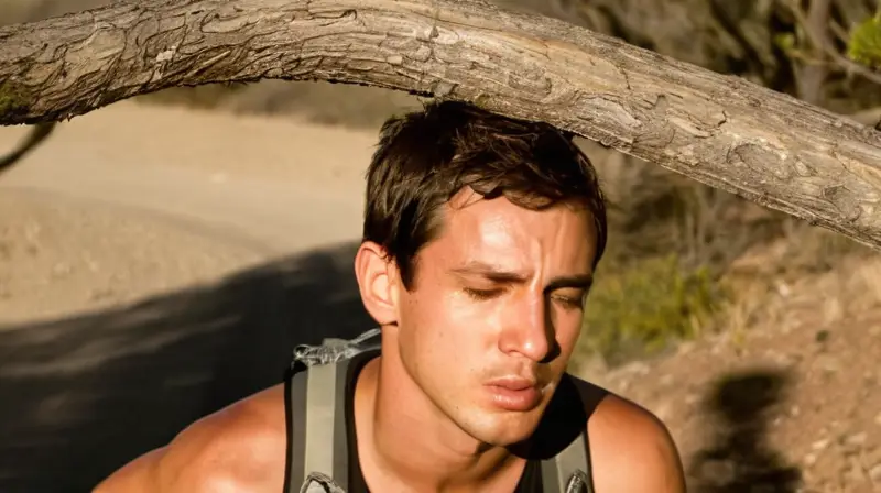 Un joven corredor muestra su agonía en un camino de tierra con montañas nevadas en el fondo