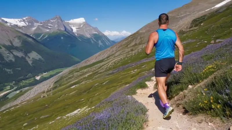 Kilian Jornet se dispone a correr en un paisaje montañoso cubierto de nieve, hierba y flores silvestres