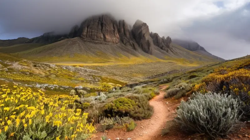 La montaña tiene paisajes con suaves pendientes, rocas rugosas, cumbres nevadas y vistas de 360 grados