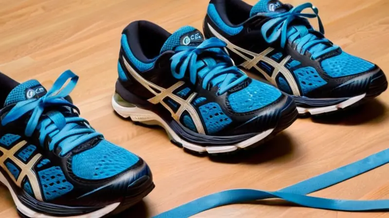 Una pareja de zapatos Asics Cumulus 26 descansan sobre una superficie neutra con detalles texturizados y estampados en tonos azul-gris