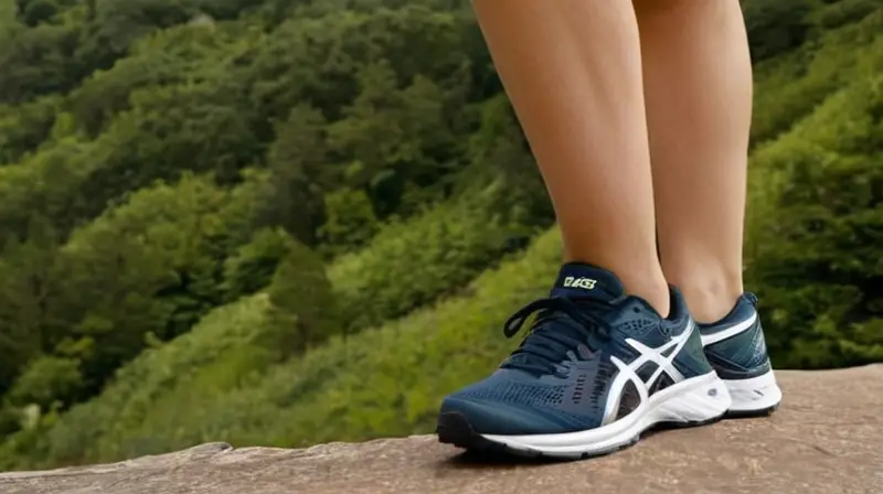 La imagen muestra tres tipos de pies calzados con zapatillas ASICS en diferentes estados de actividad, sobre un fondo gris y una senda sinuosa