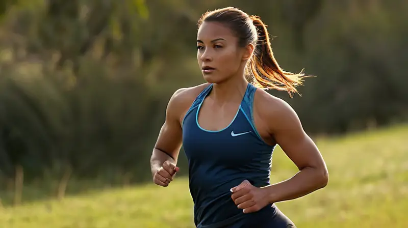 La mujer corre con una postura determinada bajo la luz dorada de un atardecer