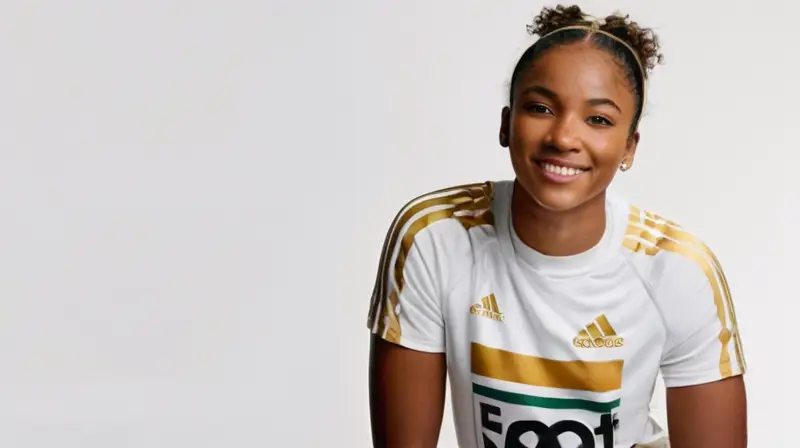 Bayanda Walaza es una joven atleta de 1.88 metros con cara humilde y mirada segura vestida con un jersey deportivo blanco y zapatos Adidas que transmiten confianza y determinación