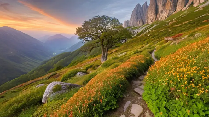 La naturaleza en este lugar está caracterizada por la presencia de rocas graníticas cubiertas de musgo y flores silvestres que crecen entre la vegetación