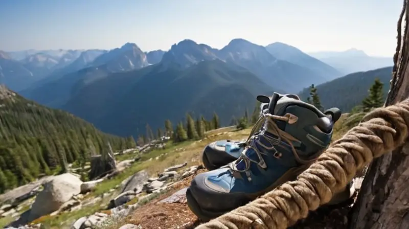 Un escalador cansado con experiencia camina por una montaña accidentada