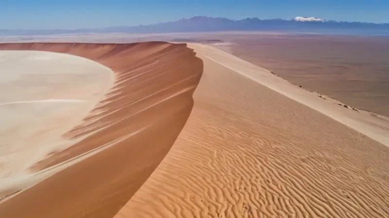 Desde un avión se ve la vasta extensión desértica del Atacama, iluminada por una luz solar con fuertes sombras y escasos árboles