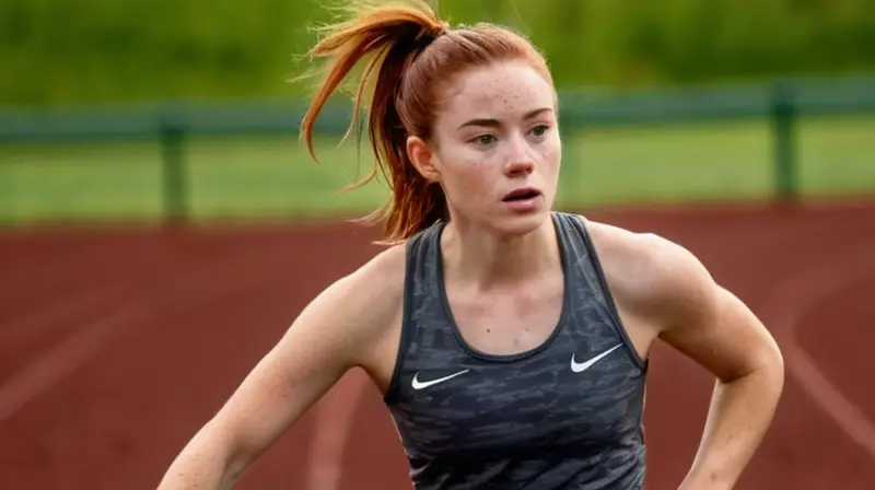 Una joven atleta corriende bajo un cielo nublado