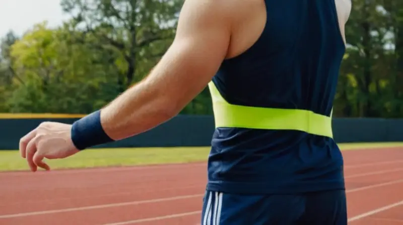 Un joven corredor atlético con una piel bronceada corre en un estadio de running vestido con un outfit de Nike