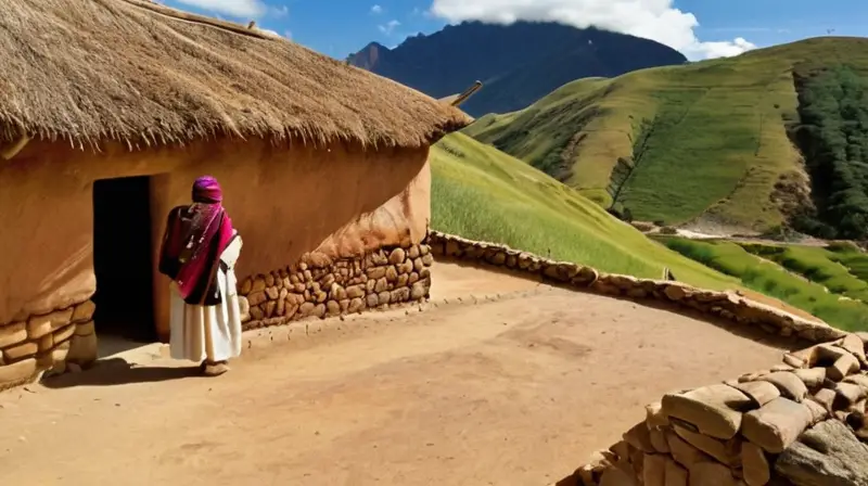 Una casa tradicional incas en un paisaje de la Cordillera de los Andes se eleva con una cúpula terracota