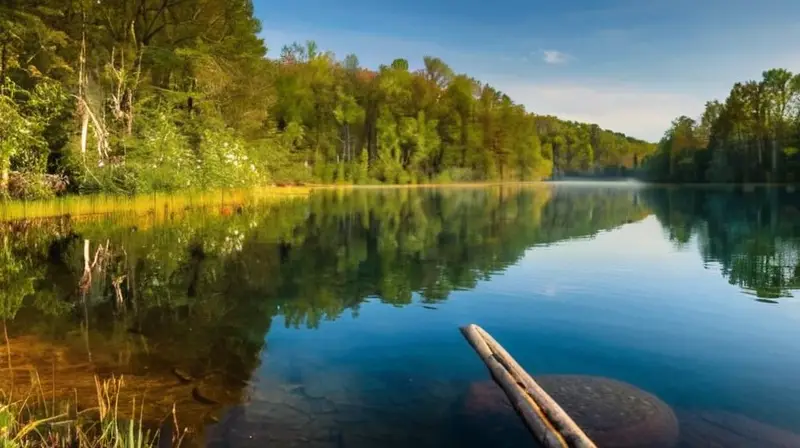 Un pescador tranquilo se refleja en el lago bajo la luz del amanecer