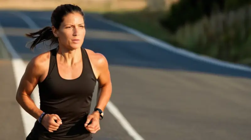 Cristina corrió con intensidad y determinación hacia la línea de meta, su cuerpo bien entrenado acomodándose cada impacto en el asfalto