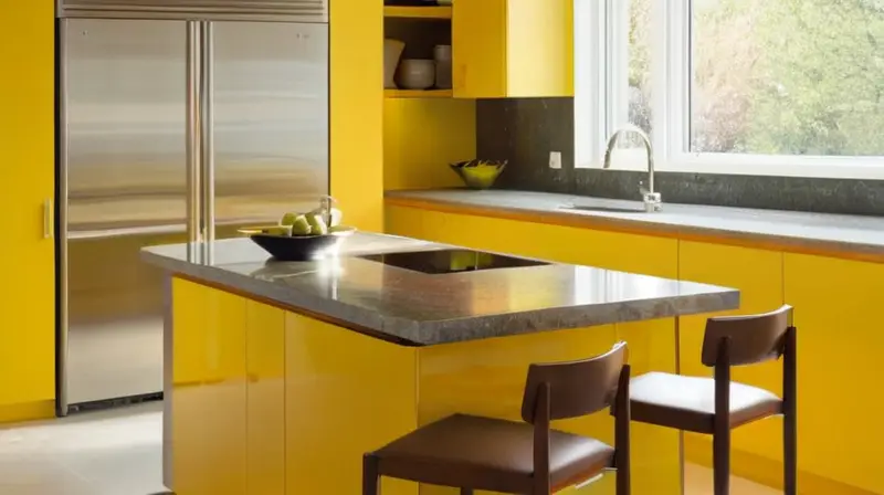 La cocina cuenta con un lavabo de acero inoxidable sobre una encimera de granito y está iluminada suavemente por la luz del día