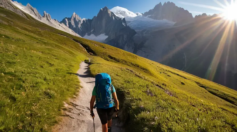 Una ultracorredora se acerca a la cima del Mont Blanc bajo la luz del amanecer y la niebla matutina