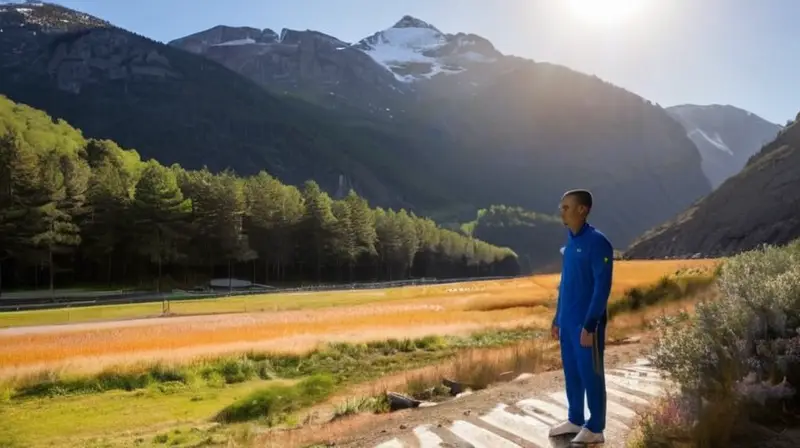 Daniel Arces, un atleta andorrano con ropa deportiva azul y blanco, celebró su victoria con los brazos levantados en la Escala Sports Centre