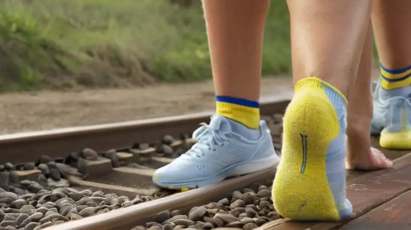 Un joven atleta está sudando y enfrascado en su entrenamiento sobre un par de pistas de atletismo desgastadas