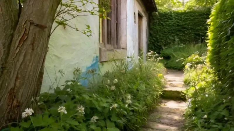 Una imagen que muestra un callejón urbano abandonado con una pared de hormigón gris