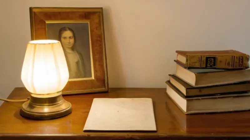 En una habitación con atmósfera hogareña y sofisticada, un escritorio antiguo y decorado está rodeado por objetos de estudio y lectura que reflejan la personalidad del dueño