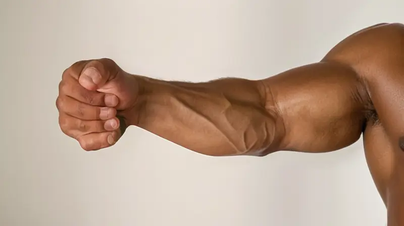 Una mano masculina agarra un kettlebell en una palma de manos extendida y sudada