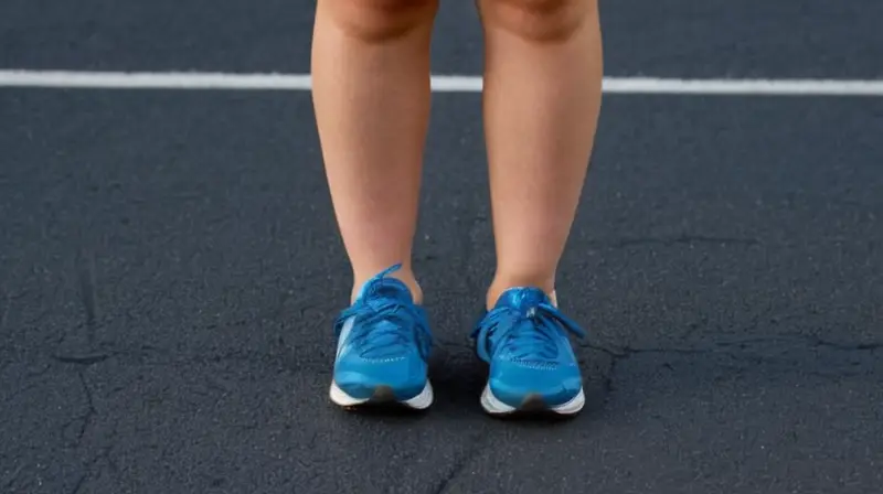 Una joven atleta parpadea intensamente mientras se queda inmóvil en la pista de atletismo