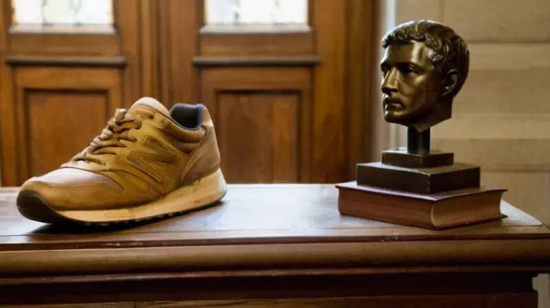 Un podio de madera envejecido, con un bronceador detrás, destaca el escultura de Emil Zátopek, rodeado de matices cárdenos que evocan una fuerte conexión con la rica herencia cultural checa