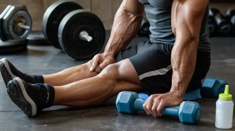 Un entrenador masculino realiza una sentadilla con pesas mientras un hombre muscular está a trabajar detrás de él en un entorno descuidado de gimnasio