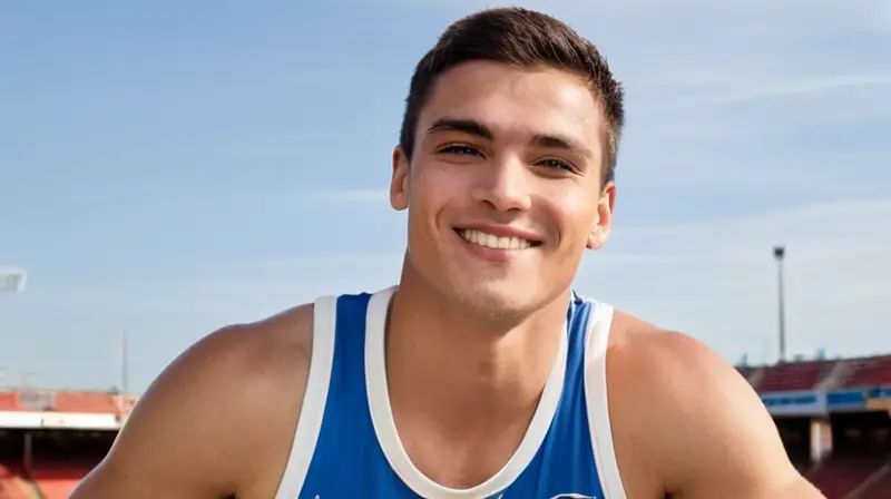 Un joven atletico y musculoso se muestra con confianza bajo un jersey de fútbol desgastado