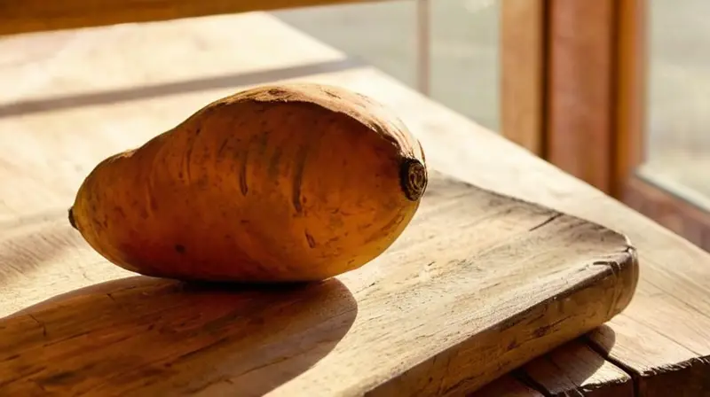 En una mesa antiguamente labrada, un bonito calabacín amarillo reposa bajo la suave luz de la ventana