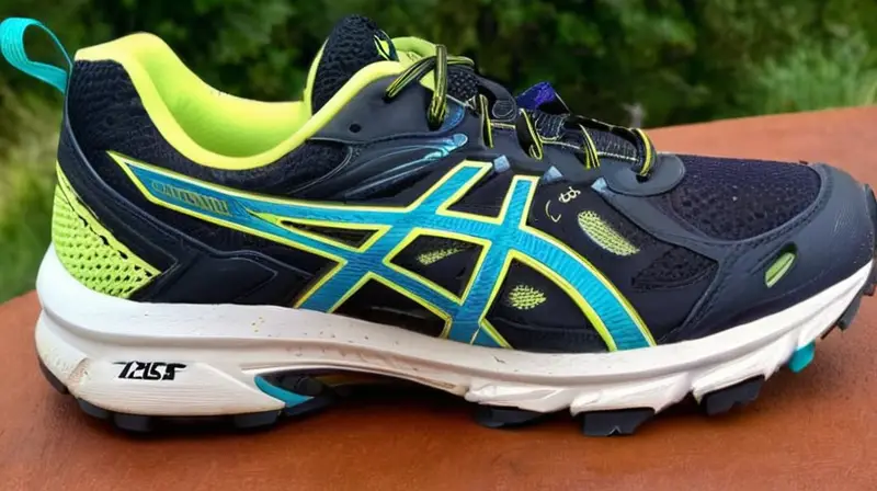 La imagen muestra un par de zapatos trail ASICS GEL VENTURE 9 con rasgos de uso y deterioro evidentes