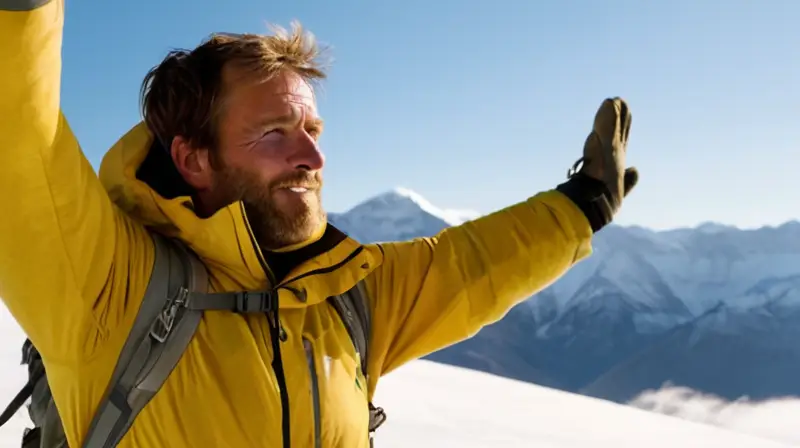 Goran Kropp se ubica orgulloso en la cima del Monte Everest después de someterse a un arduo ascenso