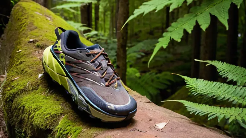 Un sendero de hiking rocoso ascende hacia una inclinación de rocas con zapatos en la punta de un boulder