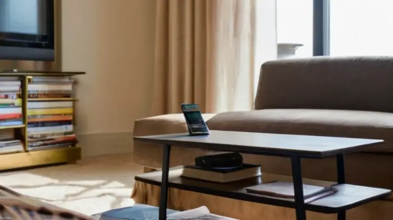 Una habitación acogedora con una televisión y un sofá cómodo iluminados por el sol que entra a través de la ventana