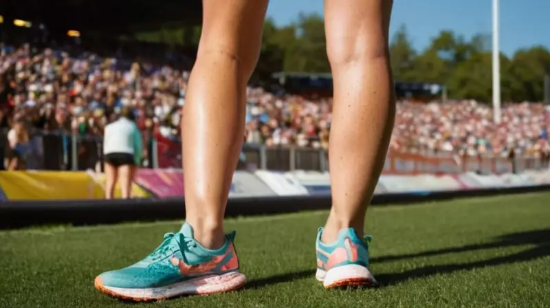 Un joven corredor se concentra frente a una gran pantalla de televisión mientras mira los Mundiales de Atletismo en su teléfono