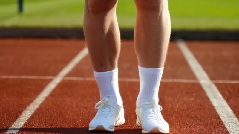 Un joven corredor está parado en el campo de atletismo