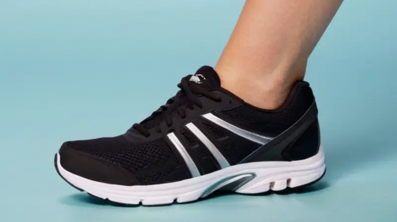 Zapatillas de correr negras con detalles plateados y un diseño textured que demuestra signos de desgaste en áreas como el metatarso y la articulación del tobillo