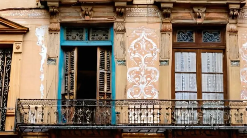 Un edificio colonial español destartalado se alza en las calles porteñas con fachada arruinada y detalles ornamentales gastados