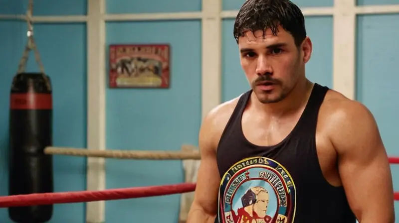 Juan Miguel Echevarría prepara su entrenamiento en un gimnasio con paredes azules y estores de boxeo amarillentas