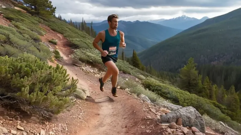 Kilian Jornet corre velozmente por una senda de montaña con su rostro enfocado y sudoroso, bañado por la luz del sol