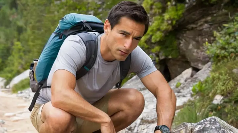 Kilian Jornet camina por un sendero rocoso de la cordillera Pirineos con ropas prácticas y equipamiento para sus entrenamientos