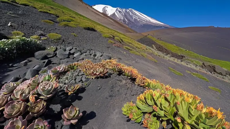 El volcán Etna presenta una naturaleza geológica impresionante con un paisaje cubierto de rocas y vegetación