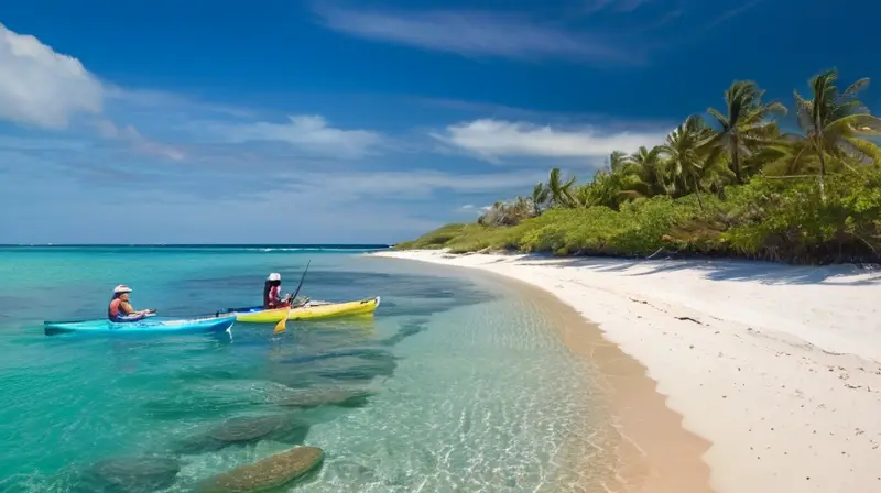 Un paisaje paradisíaco con aguas turquesas, costas doradas y un cielo despejado