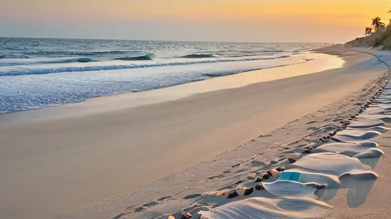 Una playa tranquila con vistas al mar ofrece un escenario idílico bajo el sol con olas suaves y palmeras que se balancean suavemente