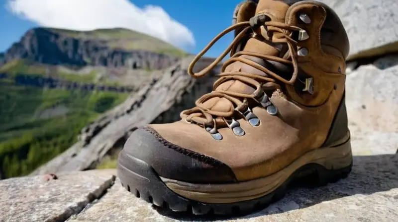 Un par de botas de senderismo desgastadas reposa frente a una pared irregular de granito