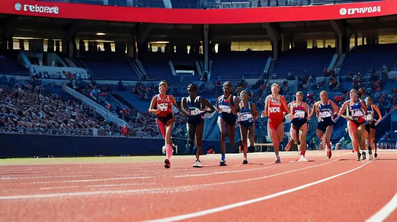 La imagen muestra un sprinter (Noah Lyles) en plena competición olímpica sobre un recto y caluroso tramo de asfalto con luces intensas