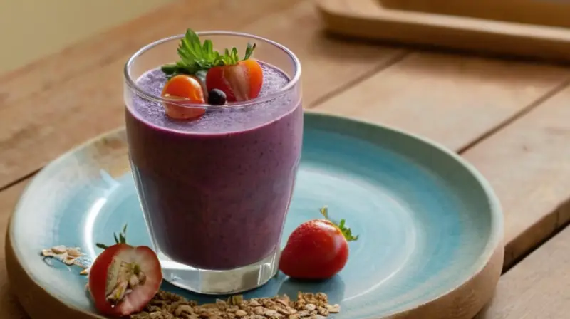 En una mesa de cocina bajo la luz suave de la mañana, un frutal y una cesta de verduras se encuentran en una escena bucólica